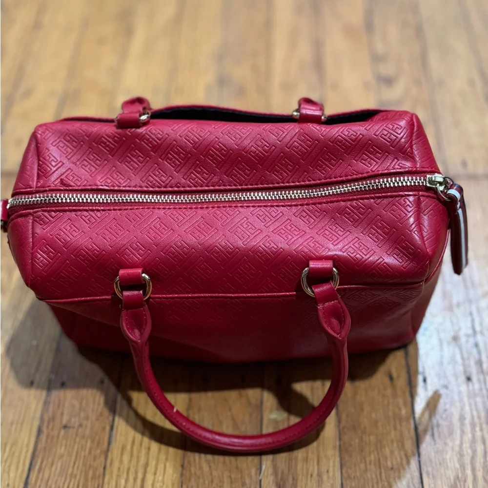Tommy Hilfiger Red Embossed Zippered Handbag